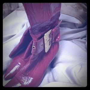 Womens knee high red vinyl boots